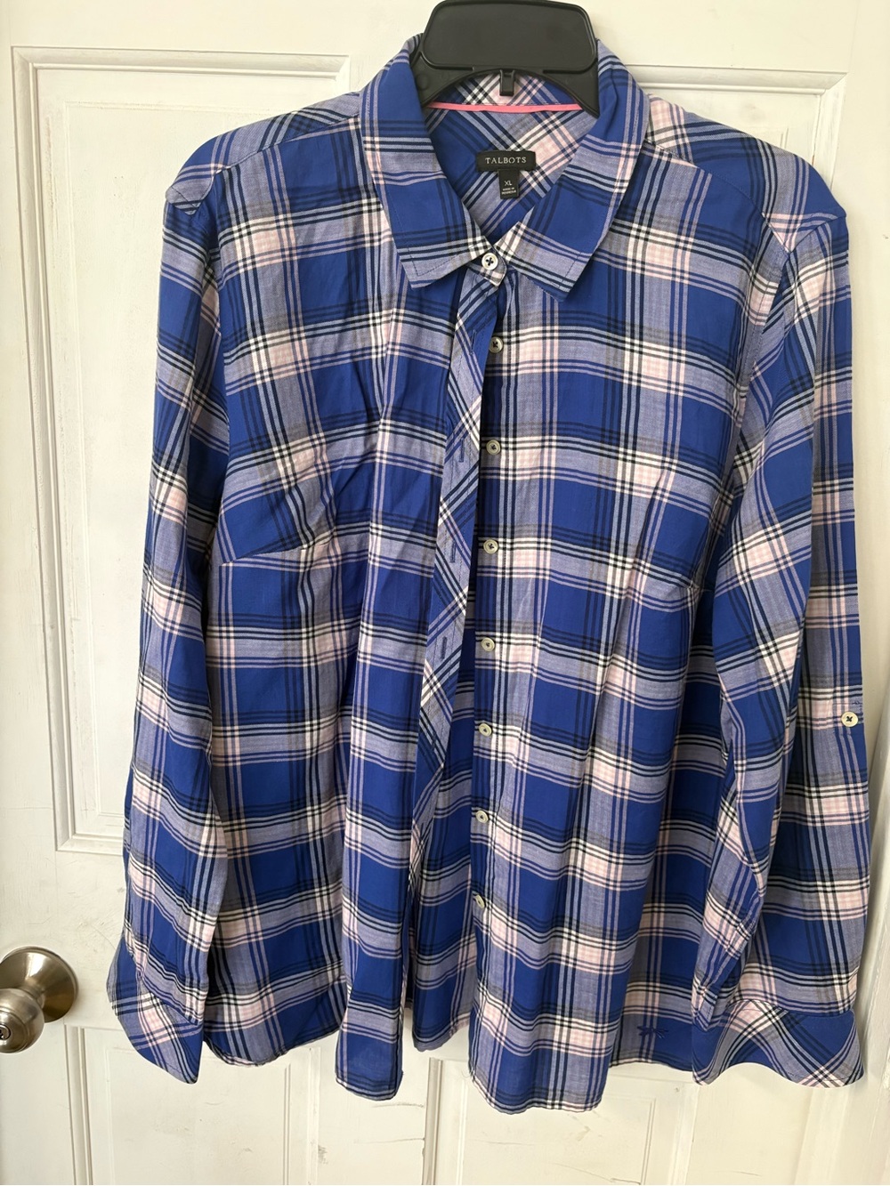 Talbots Blue and Pink Plaid Button Front Shirt